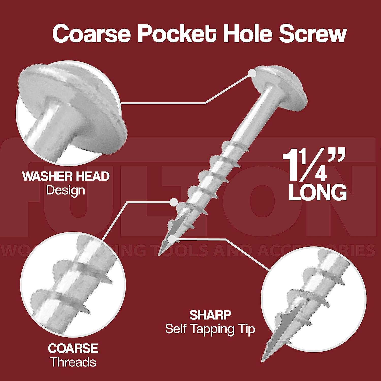 500 Zinc Self-Tapping Pocket Hole Screws - Coarse Threads